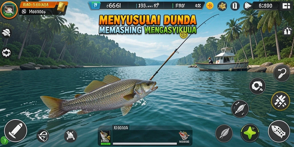 Tampilan gameplay 666I dengan pengalaman memancing yang realistis dan mendebarkan.