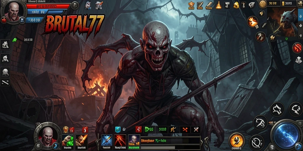 Tangkapan layar BRUTAL77 menunjukkan suasana menyeramkan dalam gameplay.