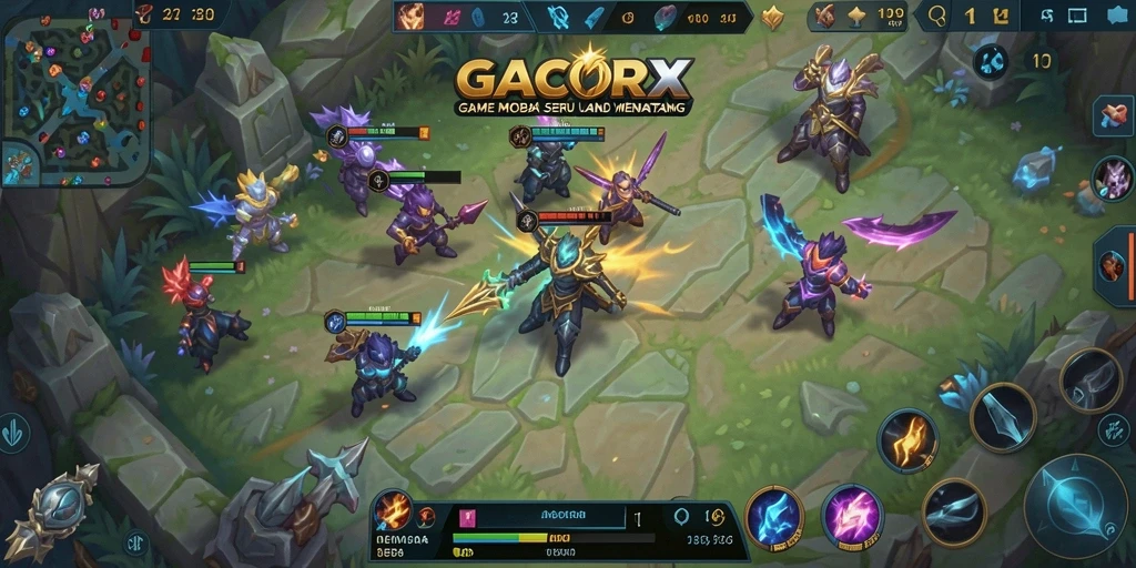 Screenshot gameplay GACORX yang menunjukkan aksi seru pertempuran MOBA.