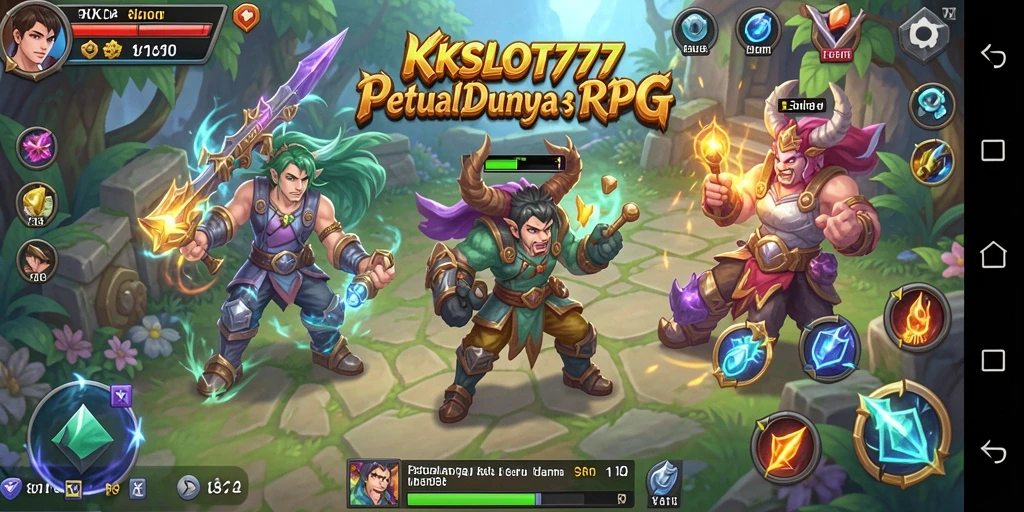 Gameplay seru KKSLOT777 menampilkan pertarungan karakter RPG yang mendebarkan.