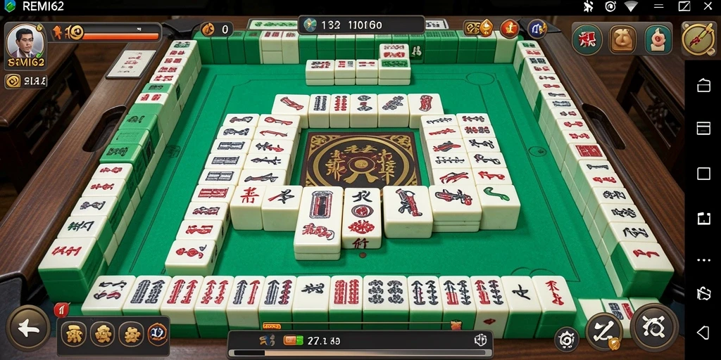 Screenshot utama REMI62 menampilkan gameplay Mahjong yang seru.
