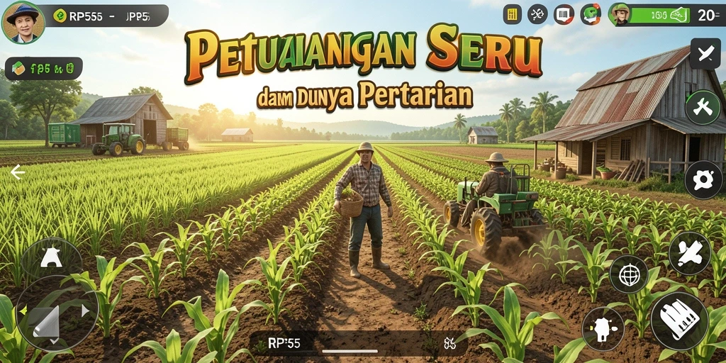 Screenshot gameplay RP55 menunjukkan kegiatan bertani yang seru dan interaksi sosial.