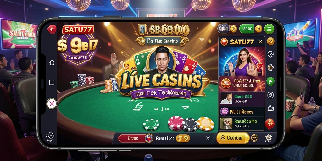 Tangkapan layar gameplay SATU77 yang menampilkan dealer dan interaksi langsung.