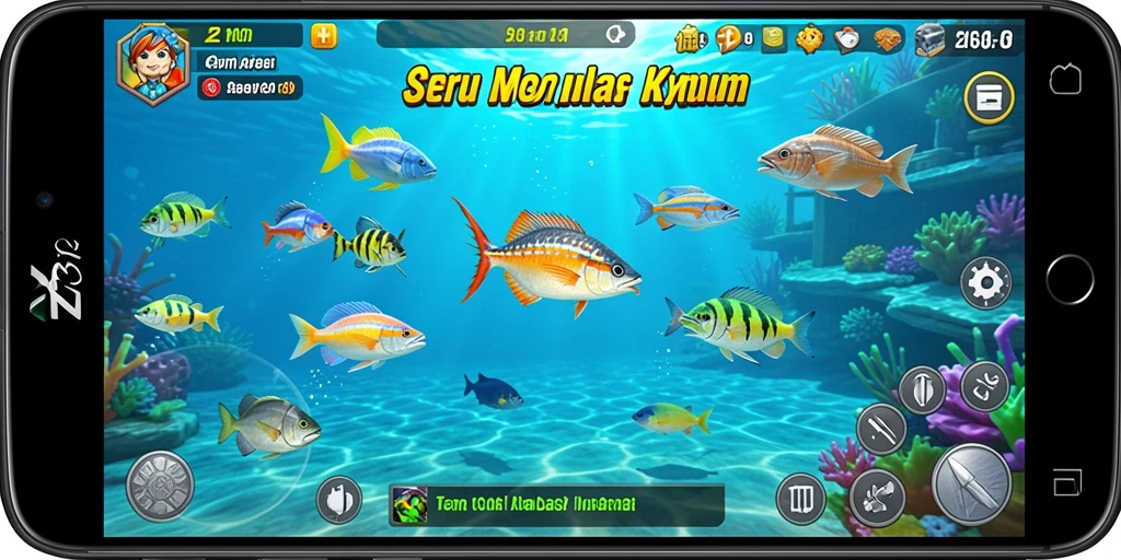 Tampilan gameplay ZK3 yang seru saat menangkap ikan.
